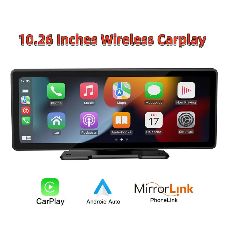 Multimidia Universal 10.26” Wireless Carplay para Apple e Android com Camera